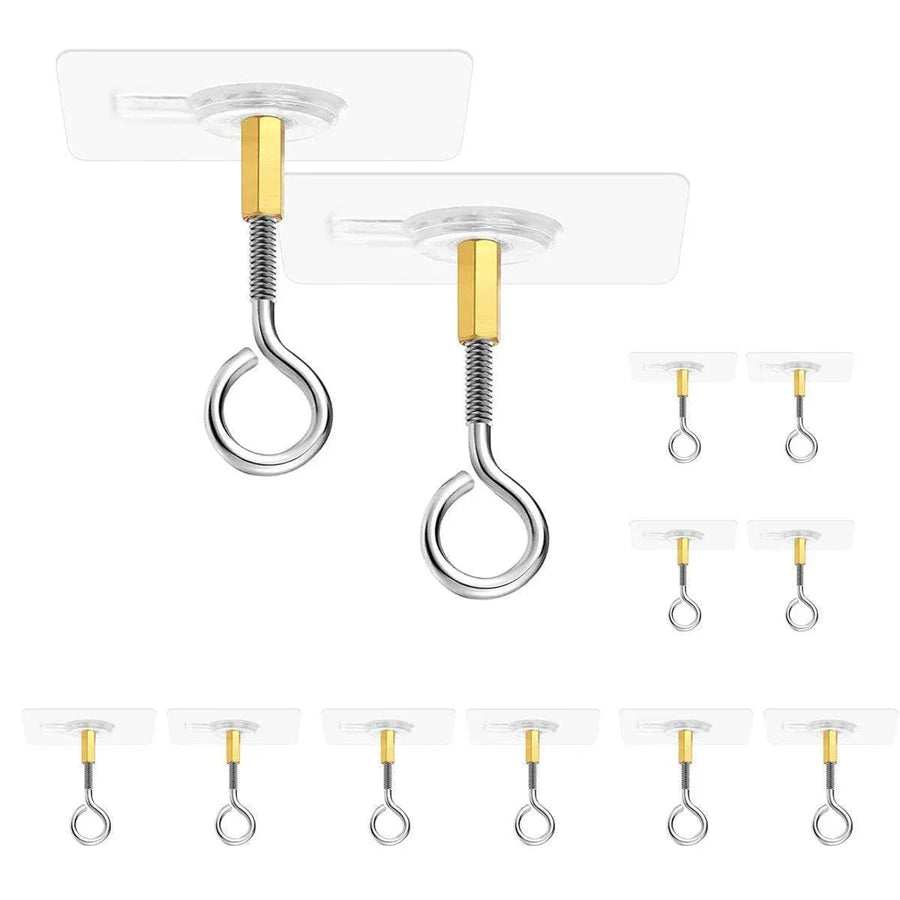 12 PCS Heavy Duty Self Adhesive Hooks Stainless Steel Ceiling Hooks for Home - Closed