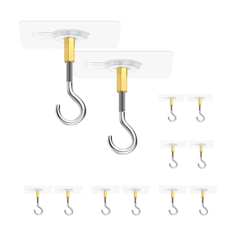 12 PCS Heavy Duty Self Adhesive Hooks Stainless Steel Ceiling Hooks for Home - Open