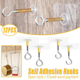 12 PCS Heavy Duty Self Adhesive Hooks Stainless Steel Ceiling Hooks for Home - Open - Front View