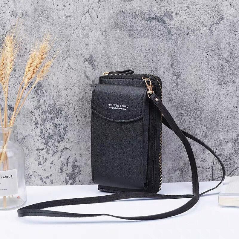 Women Pouch Bag Mobile Phone Bag Pu Leather Crossbody Purse Wallet Shoulder Bag - Light Blue