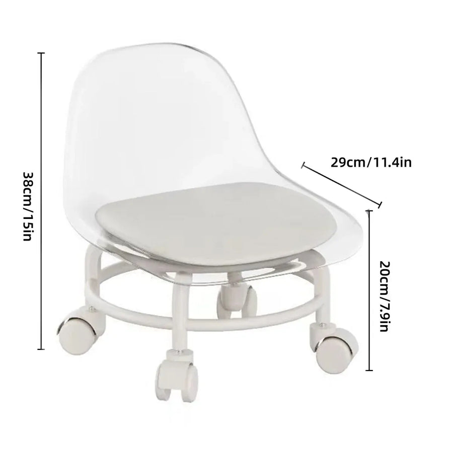 Stool with Universal Wheels Pulley Short Stool with Backrest Comfortable Seat - Pink