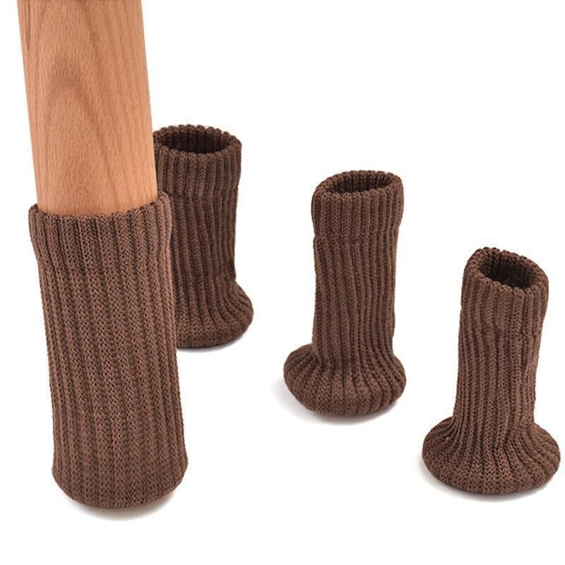24Pcs Knitted Table Chair Leg Socks Sleeve Floor Protector Furniture Feet Covers - Brown