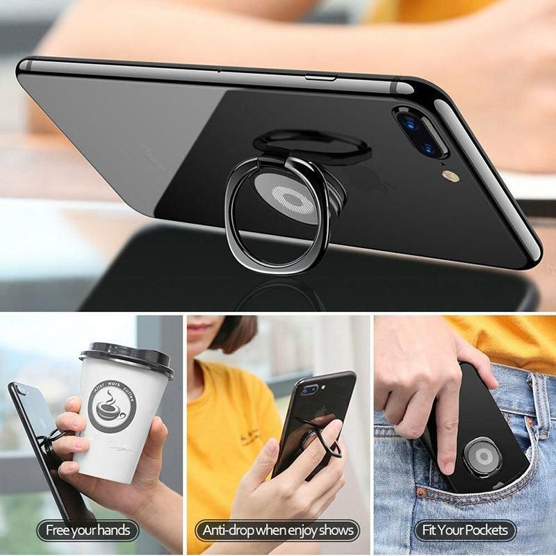 Iring Phone Ring Finger Holder Stand Mobile Grip with Mount Hook for iPhone and iPad - Black