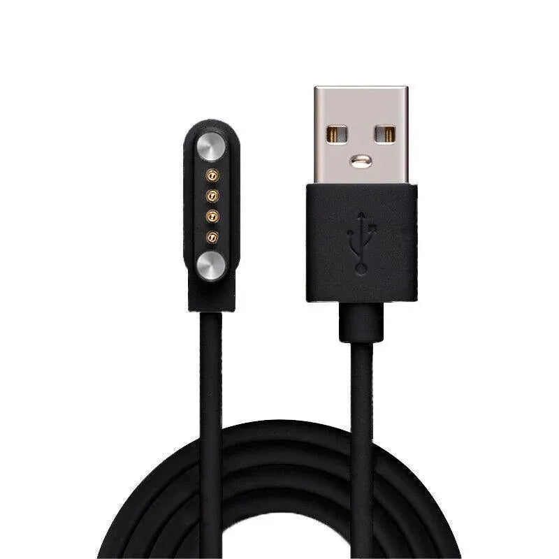 Universal Smart Watch Bracelet Charging Cable 4-Pin 2.54 Snap-on Charger Cords - Black