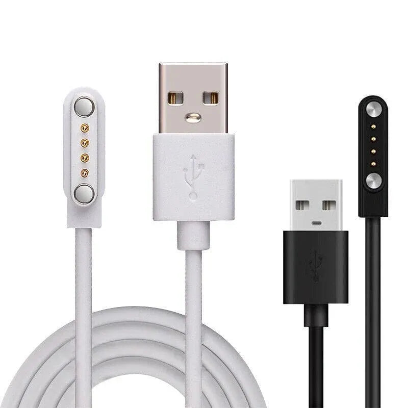 Universal Smart Watch Bracelet Charging Cable 4-Pin 2.54 Snap-on Charger Cords - Black