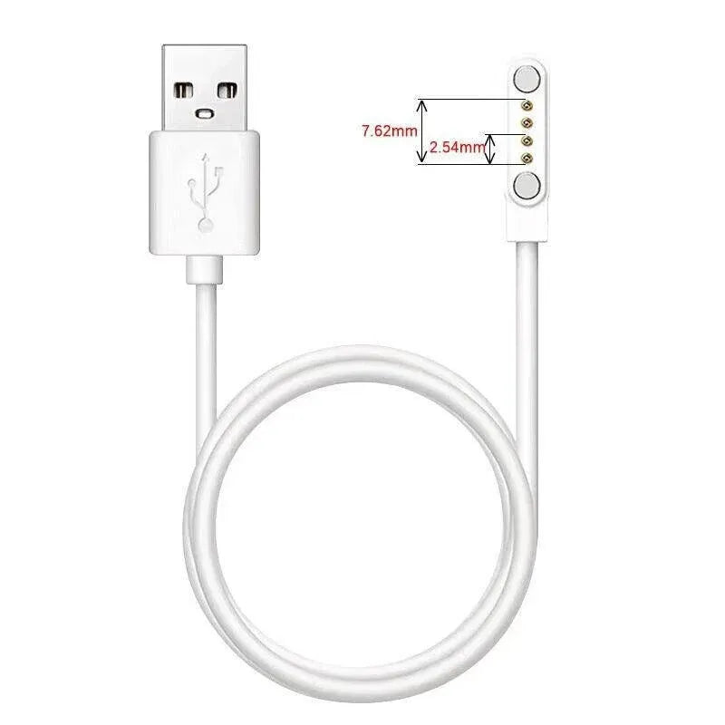 Universal Smart Watch Bracelet Charging Cable 4-Pin 2.54 Snap-on Charger Cords - Black