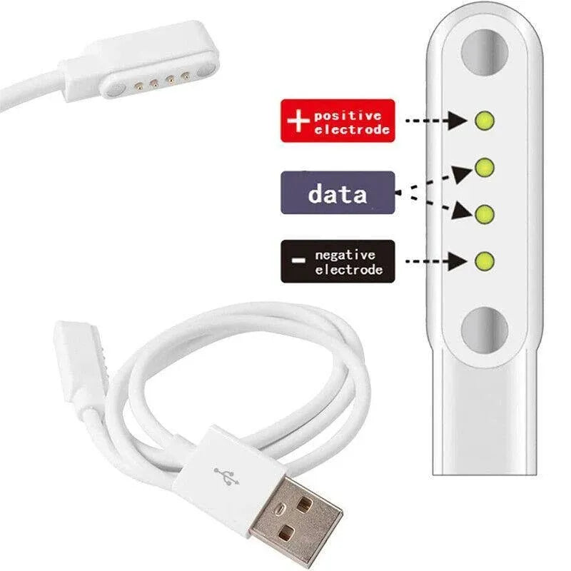 Universal Smart Watch Bracelet Charging Cable 4-Pin 2.54 Snap-on Charger Cords - Black
