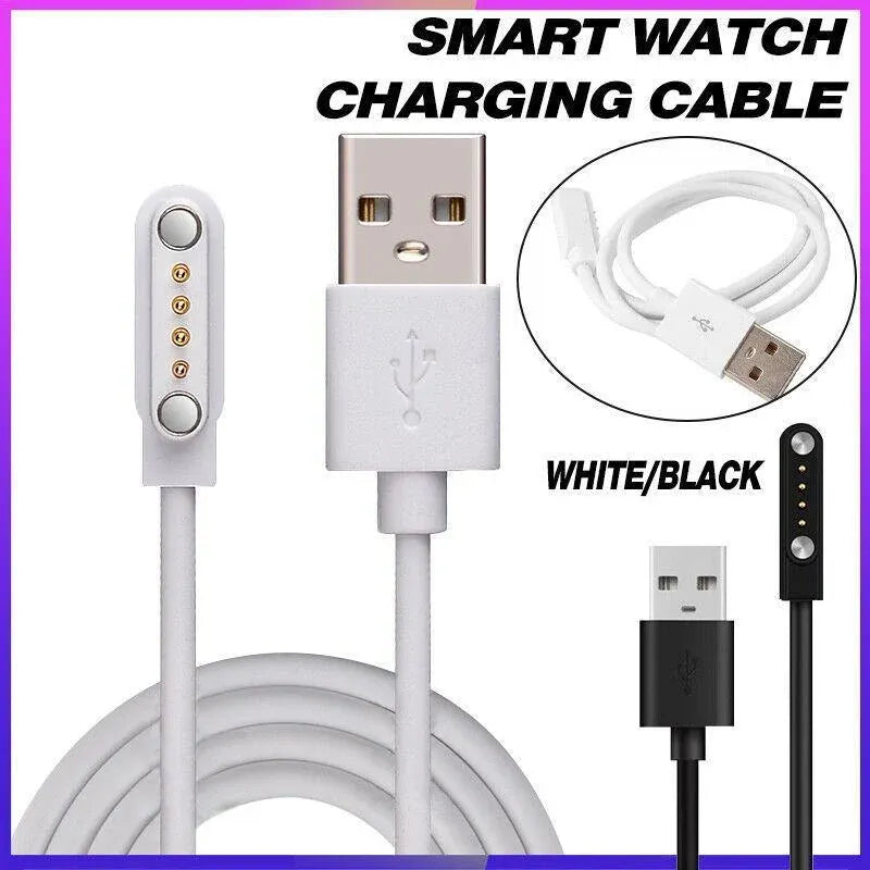 Universal Smart Watch Bracelet Charging Cable 4-Pin 2.54 Snap-on Charger Cords - Black