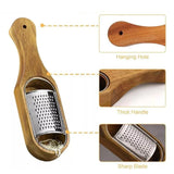 Premium Stainless Steel Cheese Grater with Acacia Wood Handle Scraper Planer - Rear View