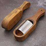 Premium Stainless Steel Cheese Grater with Acacia Wood Handle Scraper Planer - Extra Image