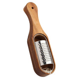 Premium Stainless Steel Cheese Grater with Acacia Wood Handle Scraper Planer - Front View