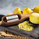 Premium Stainless Steel Cheese Grater with Acacia Wood Handle Scraper Planer - 45-Degree Angle