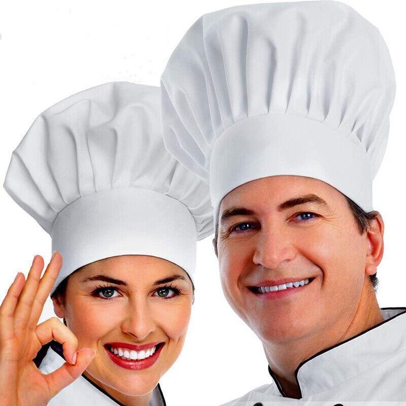 Adjustable Chef Cap with Elastic Band for Kitchen Cooking Baking Catering Use - White