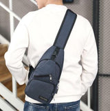 Durable Mens Chest Bag Shoulder Backpack Man Sling Cross Body Satchel Travel Bag - Blue - Side View