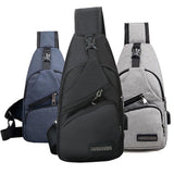 Durable Mens Chest Bag Shoulder Backpack Man Sling Cross Body Satchel Travel Bag - Grey - Front View