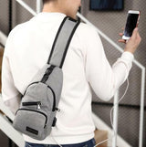 Durable Mens Chest Bag Shoulder Backpack Man Sling Cross Body Satchel Travel Bag - Grey - Top-Down View