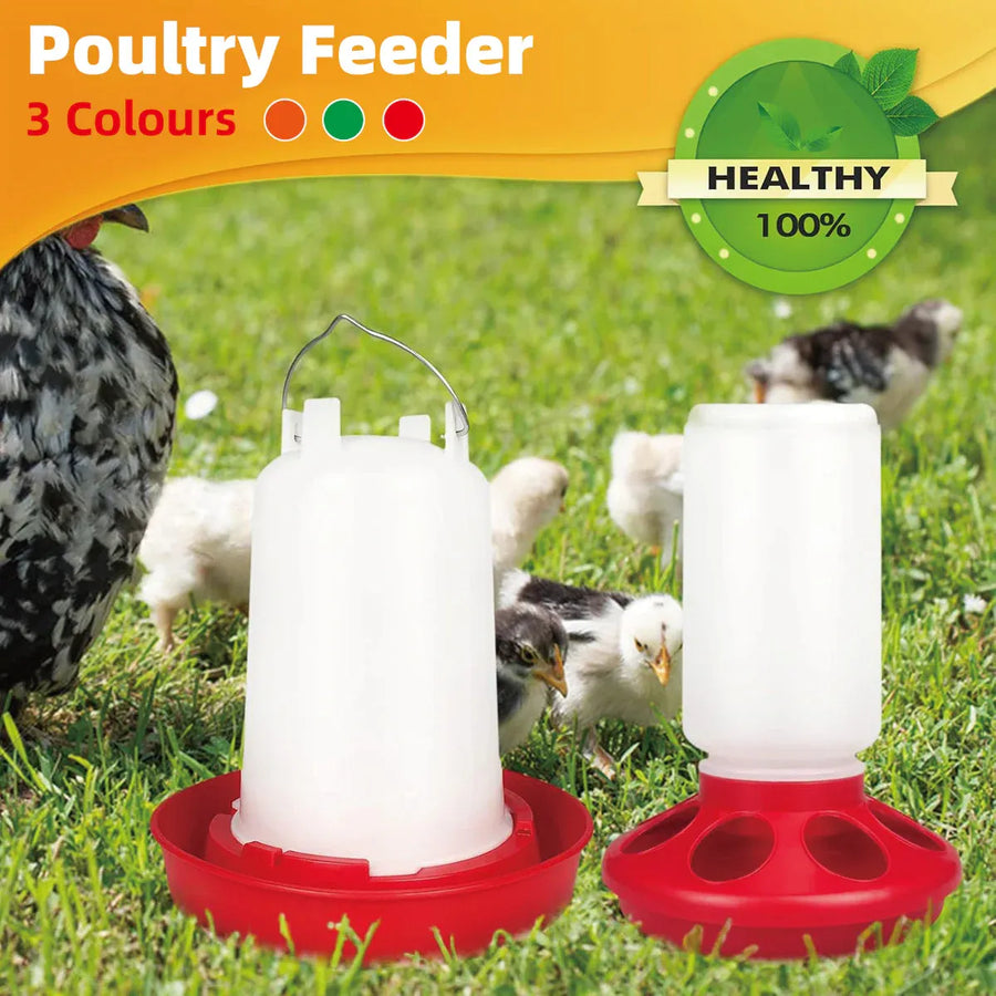 Chicken Feeder Waterer Set Poultry Kettle With Feed Bucket Farm Coop Feeding Use - Orange