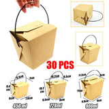 30PCS Kraft Paper Noodle Boxes with Handle Disposable Takeaway Food Containers - 450ml