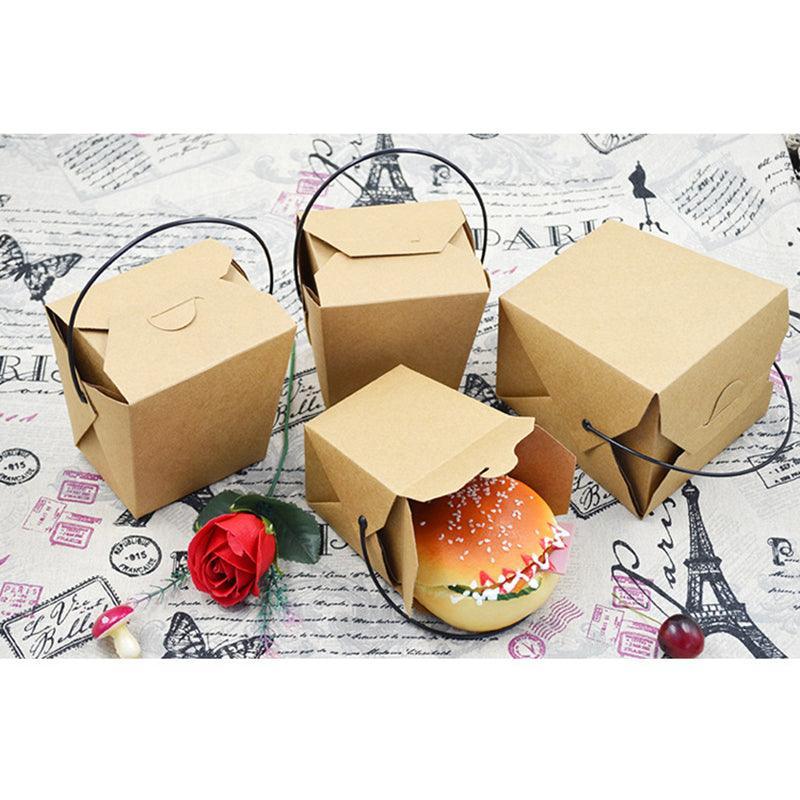 30PCS Kraft Paper Noodle Boxes with Handle Disposable Takeaway Food Containers - 728ml