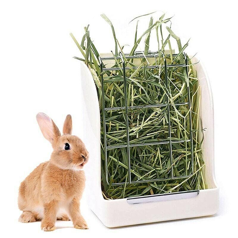 Pet Rabbit Hay Feeder Small Animal Hamster Pig Less Wast Hay Rack Corner Plastic - Beige