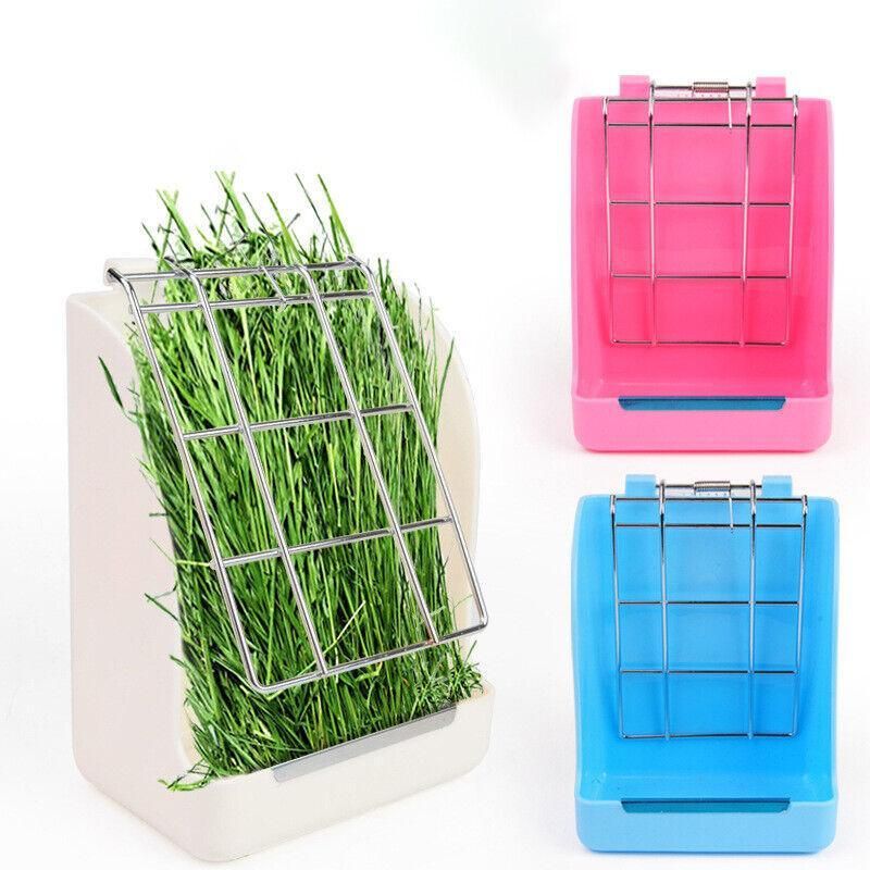 Pet Rabbit Hay Feeder Small Animal Hamster Pig Less Wast Hay Rack Corner Plastic - Pink