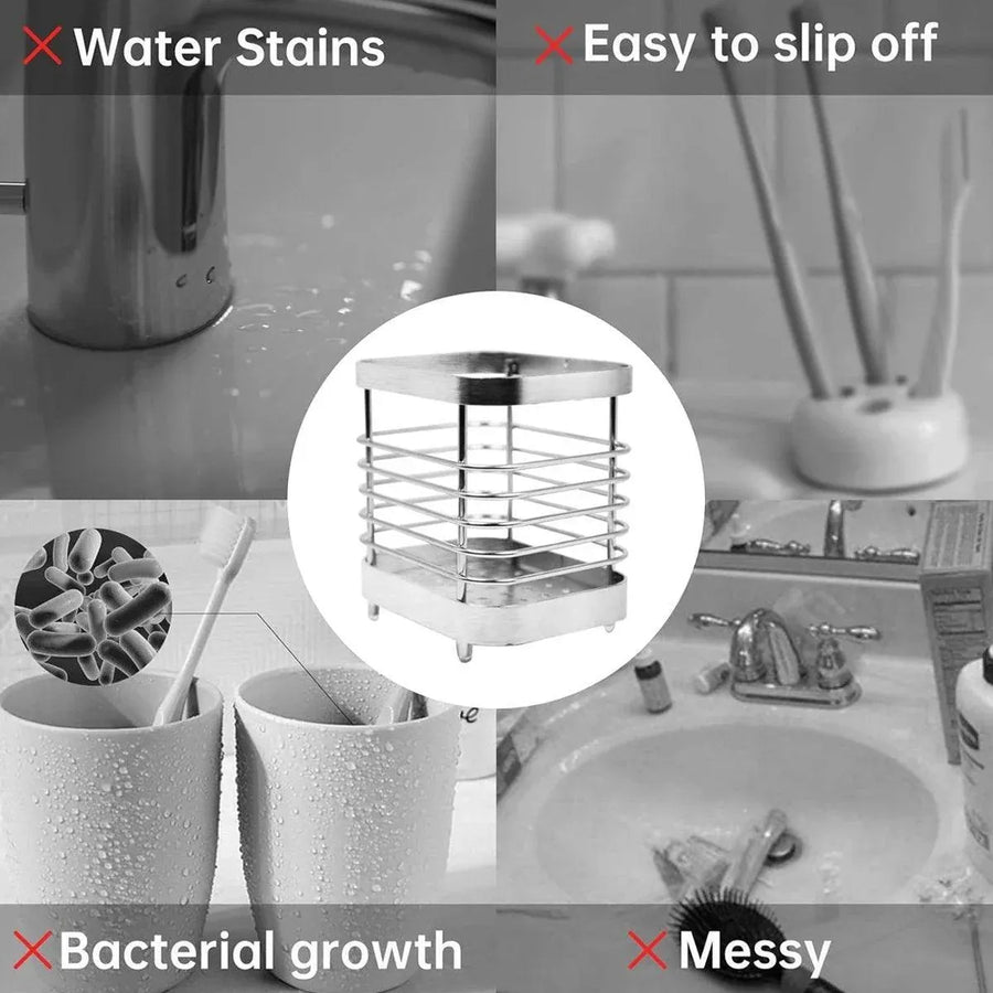 Stainless Steel Household Toothbrush Holder Draining Storage Shelf for Bathroom