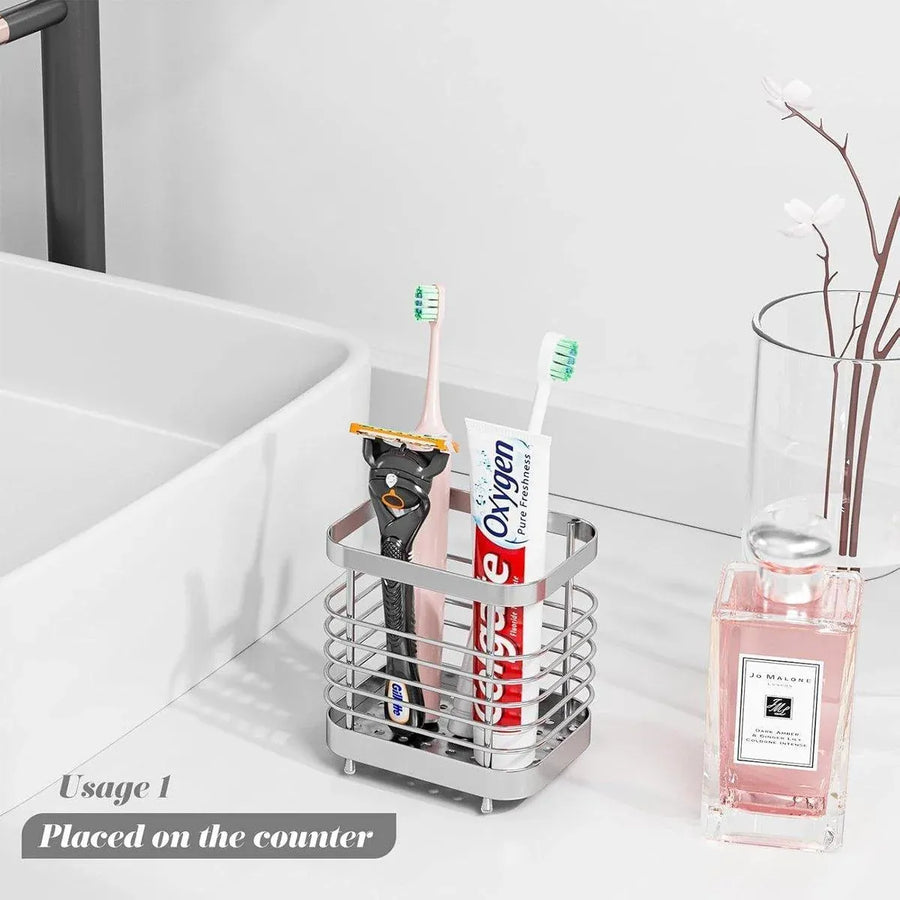 Stainless Steel Household Toothbrush Holder Draining Storage Shelf for Bathroom