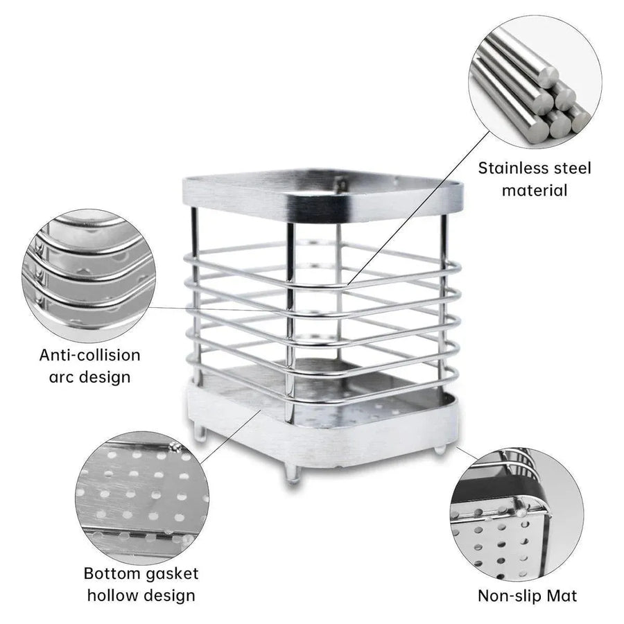 Stainless Steel Household Toothbrush Holder Draining Storage Shelf for Bathroom