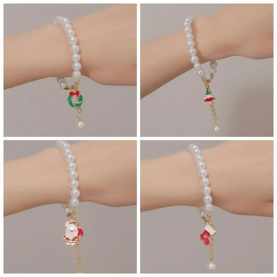Faux Pearl Bracelet for Women Christmas Gift Adjustable Fashion Jewellery - Christmas tree