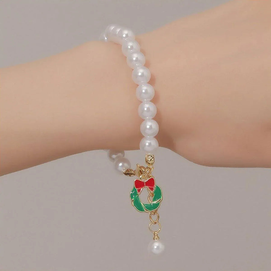 Faux Pearl Bracelet for Women Christmas Gift Adjustable Fashion Jewellery - Christmas tree