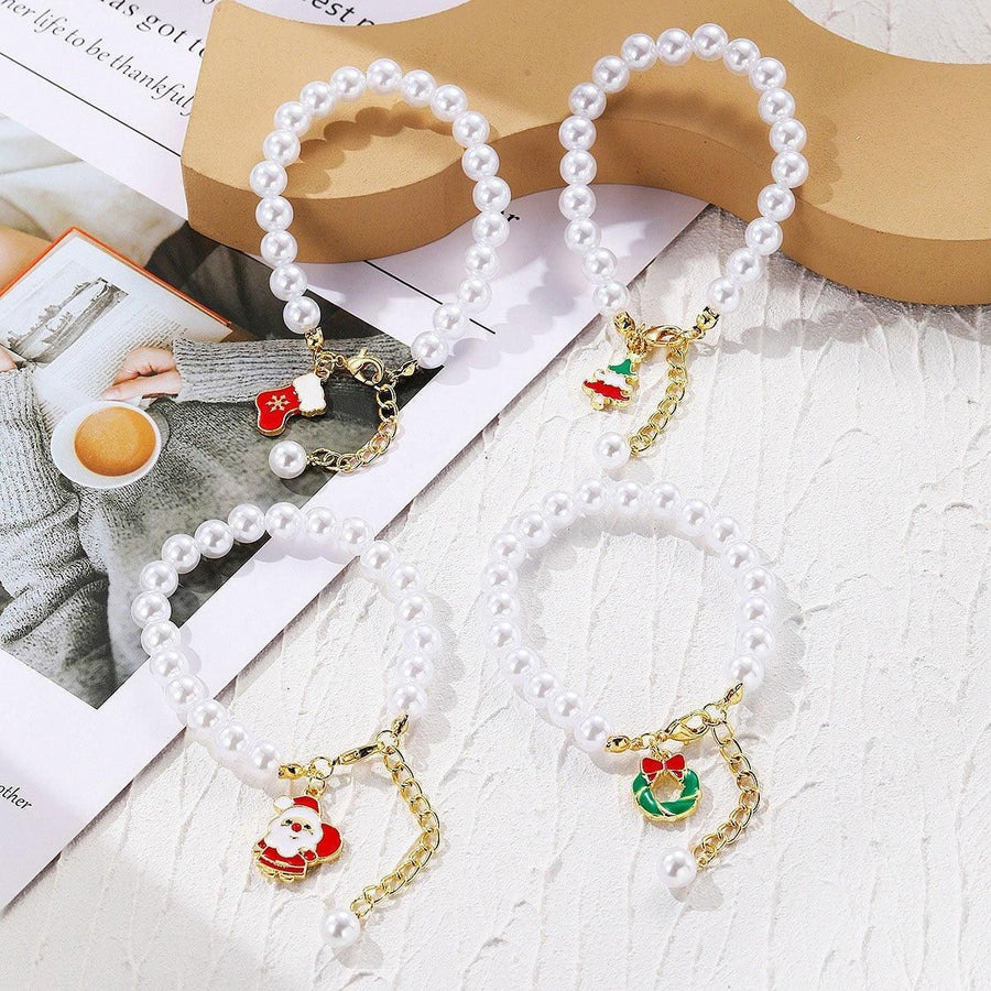 Faux Pearl Bracelet for Women Christmas Gift Adjustable Fashion Jewellery - Christmas tree