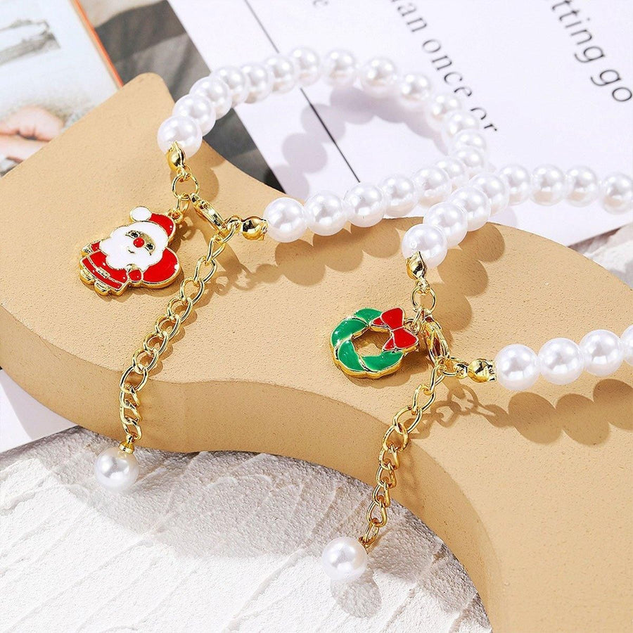 Faux Pearl Bracelet for Women Christmas Gift Adjustable Fashion Jewellery - Christmas tree