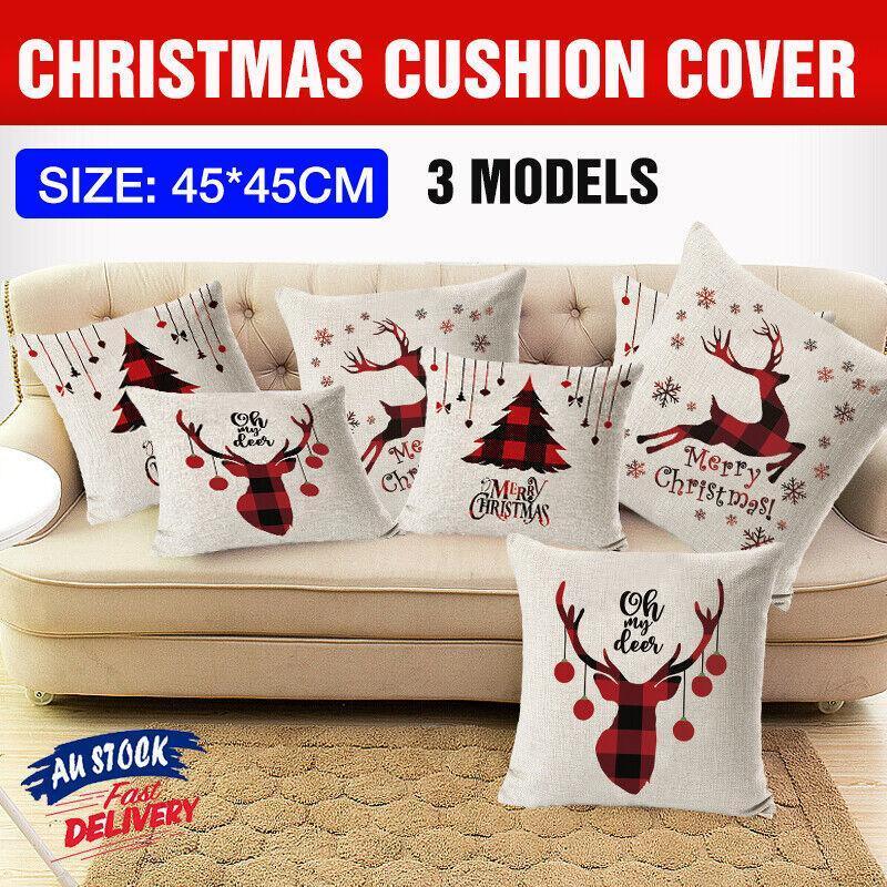 1Pc Christmas Square Cushion Cover Throw Waist Pillow Case Sofa Home Decor - Deer Head