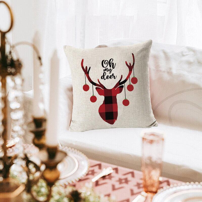1Pc Christmas Square Cushion Cover Throw Waist Pillow Case Sofa Home Decor - Deer Head