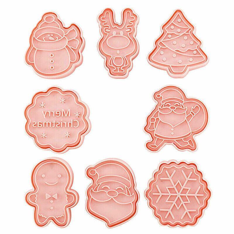 8PCS Christmas Cookie Cutter Set 3D Biscuit Moulds for Baking Fondant Pastry