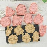 8PCS Christmas Cookie Cutter Set 3D Biscuit Moulds for Baking Fondant Pastry - Top-Down View