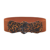 Faux Leather Cinch Waist Belt with Buckle for Women Stretch Wide Elastic Dress Belt - Leopard
