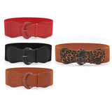 Faux Leather Cinch Waist Belt with Buckle for Women Stretch Wide Elastic Dress Belt - Leopard - Side View