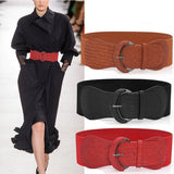 Faux Leather Cinch Waist Belt with Buckle for Women Stretch Wide Elastic Dress Belt - Leopard - 45-Degree Angle