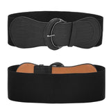 Faux Leather Cinch Waist Belt with Buckle for Women Stretch Wide Elastic Dress Belt - Leopard - Close-Up Angle