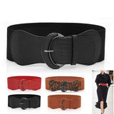 Faux Leather Cinch Waist Belt with Buckle for Women Stretch Wide Elastic Dress Belt - Leopard