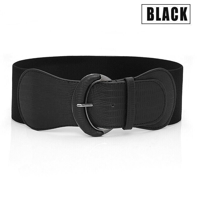 Faux Leather Cinch Waist Belt with Buckle for Women Stretch Wide Elastic Dress Belt - Leopard