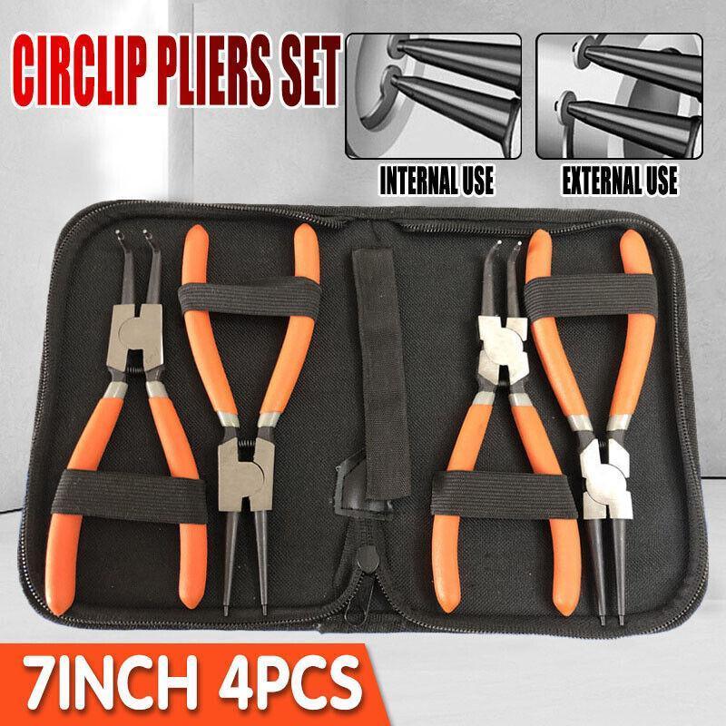 4 Pcs 7inch Circlip Plier Snap Ring Pliers Heavy Duty External Internal With Pouch