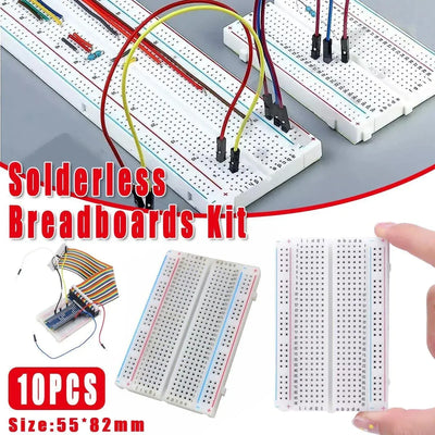 10PCS Solderless Breadboard 400 Hole Test Board Jumper Wire Kit Plastic Box