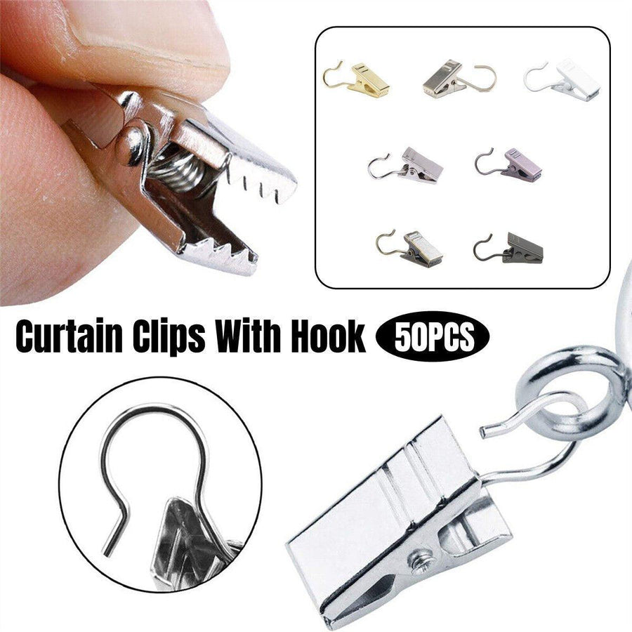50PCS Stainless Steel Curtain Clip Hooks Strong Load-bearing Shower Accessories - Silver White