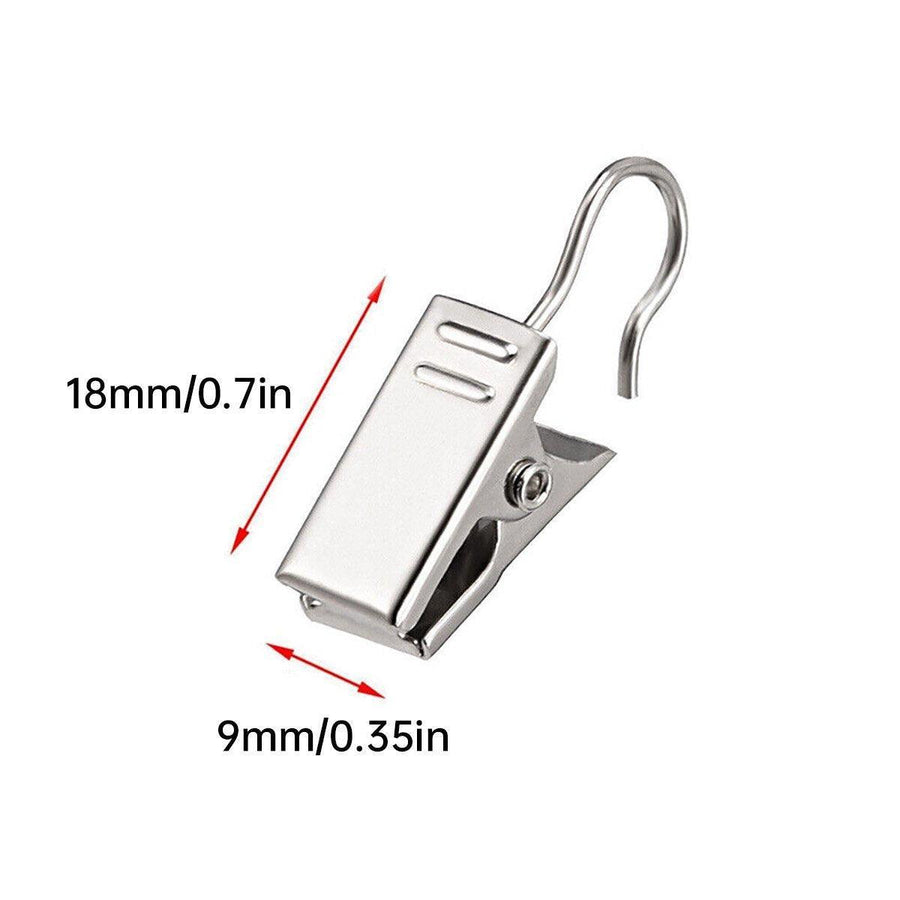 50PCS Stainless Steel Curtain Clip Hooks Strong Load-bearing Shower Accessories - Silver White