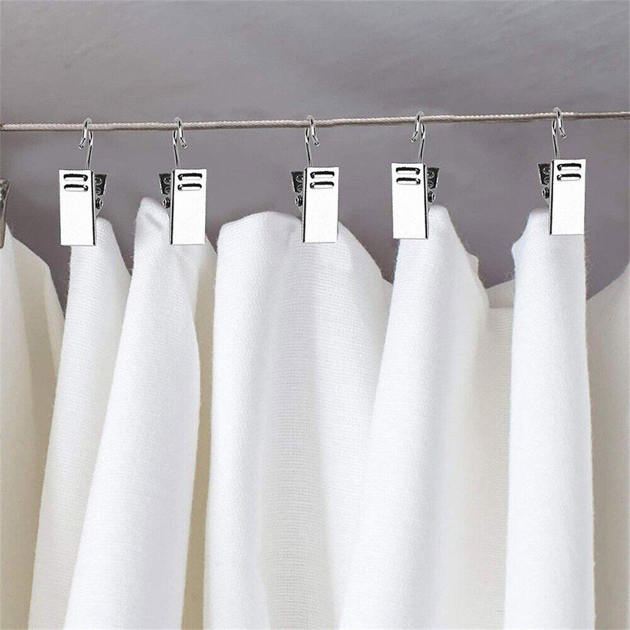 50PCS Stainless Steel Curtain Clip Hooks Strong Load-bearing Shower Accessories - Silver White