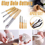 Clay Hole Cutter Tool Set 4 Pieces for Pottery and Polymer Clay
