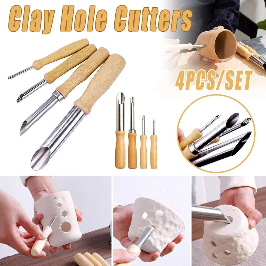 Clay Hole Cutter Tool Set 4 Pieces for Pottery and Polymer Clay