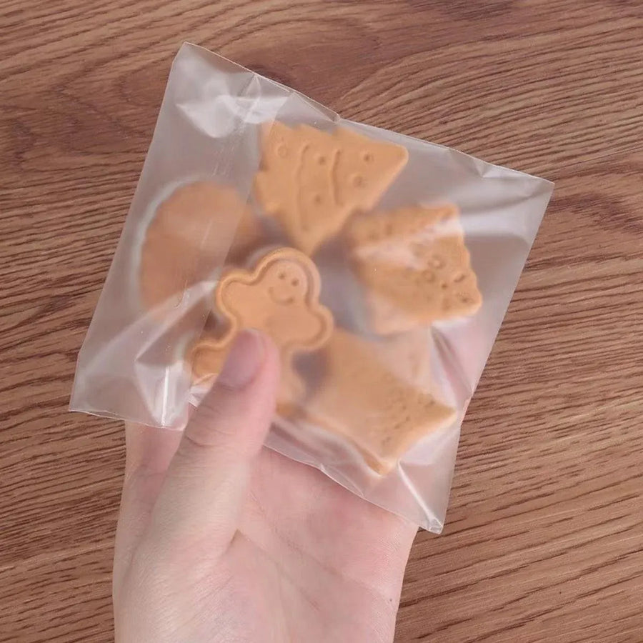 100X Translucent Plastic Candy Packaging Bags Self Adhesive Cookie Biscuit Bags - 14*14